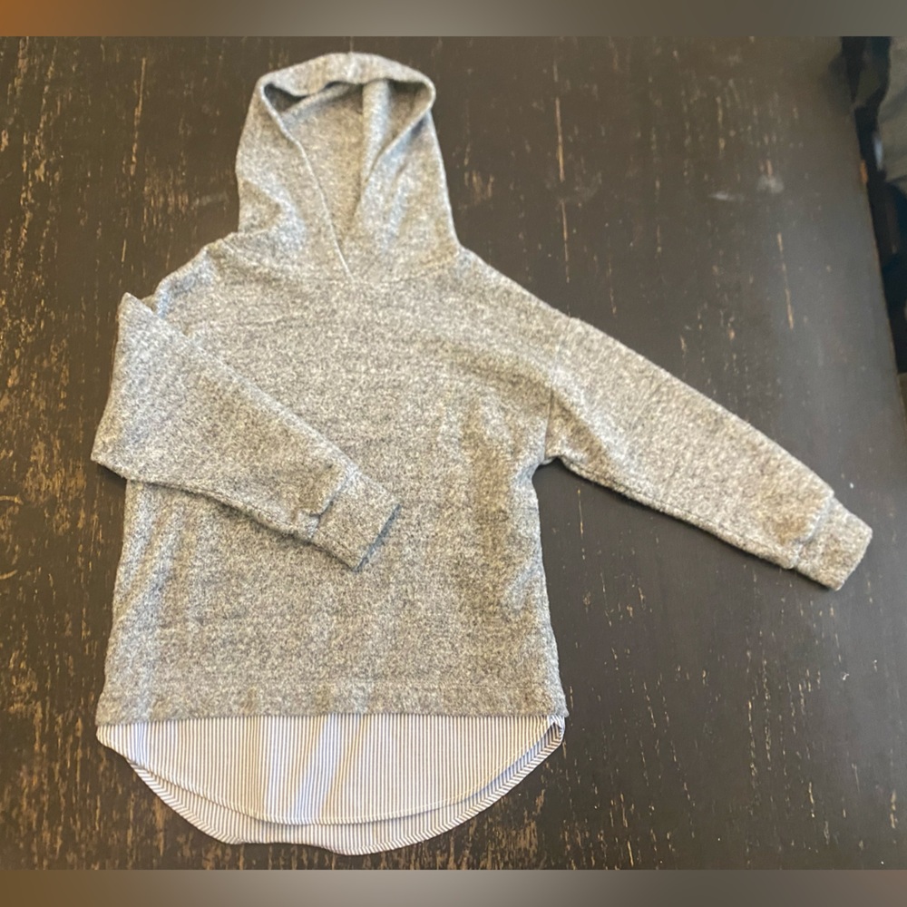 Zara girls gray hooded sweater with stripe hem